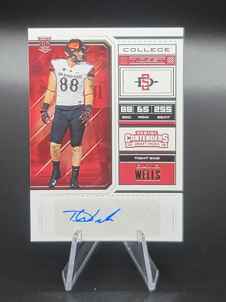 2018 Panini Contenders Draft Picks DAVID WELLS RC Auto San Diego State Cardinals - Image 1 of 2