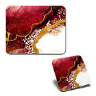 1 Mouse Mat & 1 Square Coaster Ruby Red Ink Art Marble Effect #53382