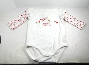 Gymboree One Piece Baby’s outfit White Pink Accents 6 to 12 Months Two Bunnies - Picture 1 of 7