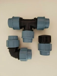 PE Fitting Rohr Verschraubung Adapter Winkel T-Stück Endkappe Kupplung 32 mm 1" - Bild 1 von 14