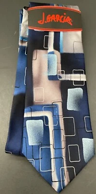 Corbata de seda Jerry Garcia 'Space Containers', azul marino/azul/gris, nueva con etiquetas Foto 1 de 4