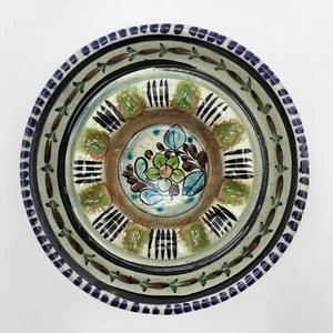 Vintage Mexican Tonala Pottery Folk Art Blue Green Brown Round Ashtray - Picture 1 of 13