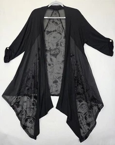 Cardigan aperto Lavanya orlo asimmetrico trasparente metallizzato donna 1x nero boho festivo - Foto 1 di 12