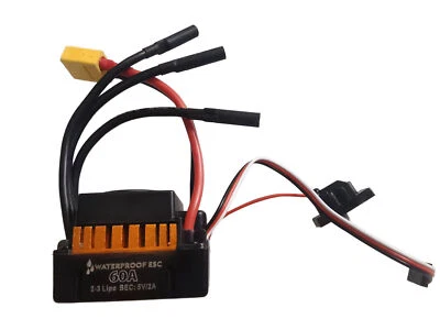 Waterproof 60A ESC Speed Controller 2-3S BEC 3A  XT60 plug for 1/10 1/12 RC Car - Image 1 of 4
