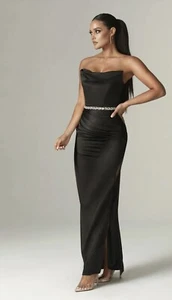 Elegantes schwarzes formelles trägerloses verziertes Abschlussball-/Ball-/Abendkleid - Bild 1 von 3