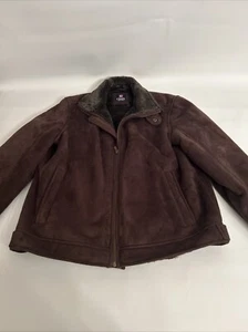 Chaps Jacket Men's Medium Brown Sherpa Lined Suede Field Coat Full Zip Outdoors - Picture 1 of 6