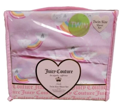 Juicy Couture Bedding Twin Sheet Set Juicy Rainbow Clouds Flat Fitted+ NIP - Image 1 of 2