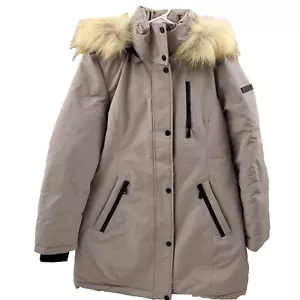 Tahari Womens Faux Fur Removable Hood Parka Coat Size Small Warm Gray - Picture 1 of 9