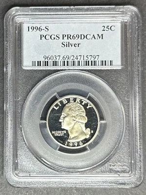 1996-S Silver Proof Washington Quarter PCGS PR-69 DCAM, Buy 3 Items, Get $5 Off! - Image 1 of 2