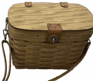 RARE Vtg 98’ LONGABERGER Wooden Handwoven Basket W/Leather Shoulder Strap 18210 - Picture 1 of 7