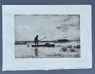 Grabado vintage firmado original por Frank Weston Benson "The Punter" 1927. Foto 1 de 4