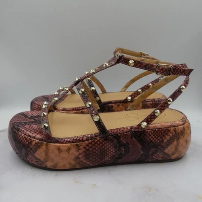 Jessica Simpson Zapatos Mujer Talla 8M Salmón Serpiente Estampado Tachonado Plataforma Sandalias Foto 1 de 4