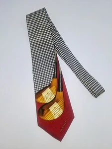 Polo Ralph Lauren Burgundy Blue Cream Houndstooth Logo Golf Silk Necktie USA Vtg - Picture 1 of 3