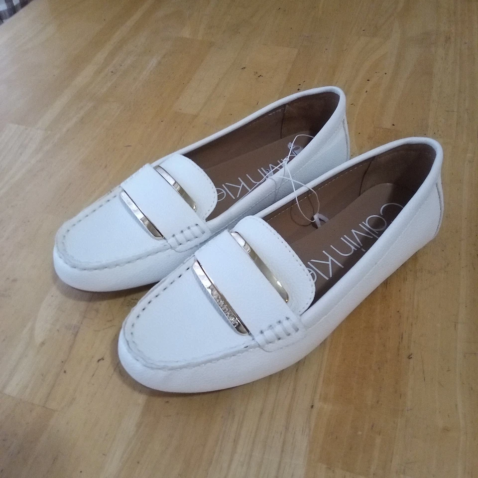 Calvin Klein Mujer Talla 6 Leonie Mocasines Planos Blanco Vestido/Zapatos Informales 34E9797 Foto 1 de 4