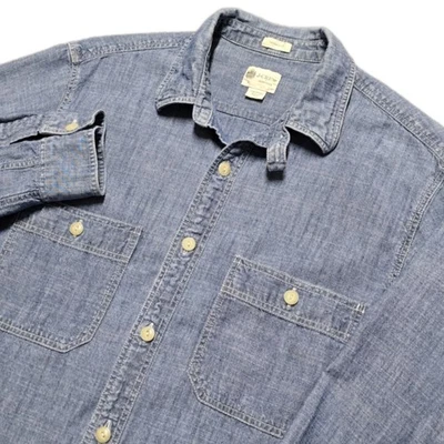 J Crew Shirt Mens S Blue Chambray Denim Button Down Slim Fit Chin Strap Preppy - Image 1 of 4