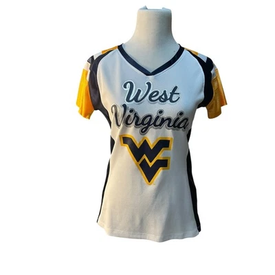 Camiseta de fútbol americano West Virginia Mountaineers #67 blanca dorada azul para mujer Foto 1 de 4