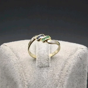 Ring Gold 585er mit Saphir, Smaragd und Diamanten, Goldring Gelbgold Damenring  - Bild 1 von 12