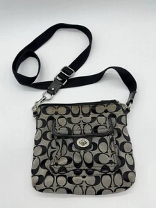 COACH Signature Canvas Shoulder Bag Turnlock Black Used - Picture 1 of 4