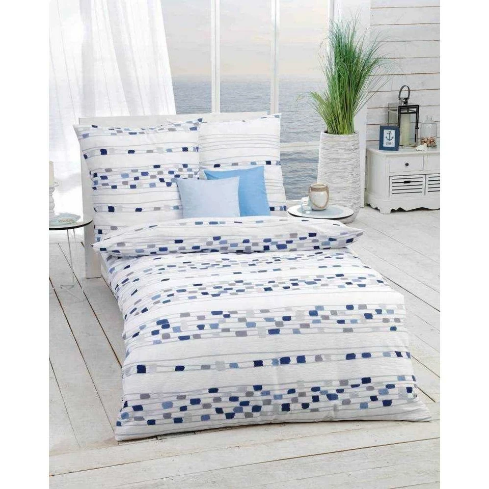 Kaeppel Baumwolle Seersucker Sommer Bettwäsche Set Message Blau 155x220 + 80x80 - Bild 1 von 1
