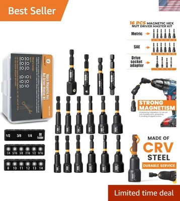 Versatile 1/4” Hex Shank Magnetic Nut Driver Set - 16 Pieces of Quality Tools - Image 1 of 4