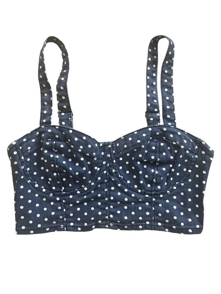 Forever 21 Denim Polka Dot Crop Top - Size XS - Image 1 of 3