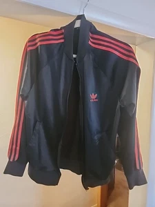Vintage Adidas Track Jacket Mens Medium BLK/Red Keyrolan 3 Stripes SEE DESCRIPT - Picture 1 of 12