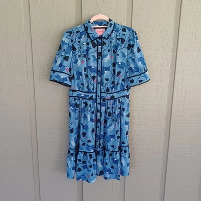 Kate Spade Nouveau Bloom 流体衬衫连衣裙 10 码女式学院风花卉口袋 — 第 1/4 张图片