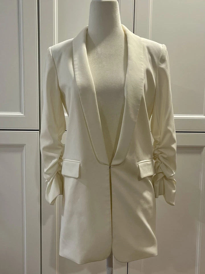 Blazer para mujer Gianni Bini blanco brazo holgado talla 0 chaqueta manga 3/4 frente abierto Foto 1 de 4