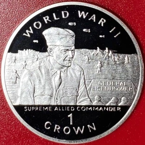 1994 GIBRALTAR 1 CROWN SILVER PROOF GENERAL DWIGHT EISENHOWER AMERICAN ARMY WWII - Picture 1 of 7