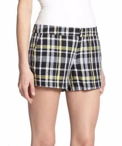 Joie Womens Merci Plaid Linen Plaid Shorts Sz 4 Blue Navy Canary FAST SHIP! A5 - Picture 1 of 1