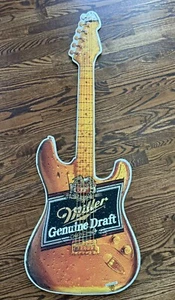 Large Vintage Miller Genuine Draft Beer Metal Guitar Shaped Sign MGD - Picture 1 of 3