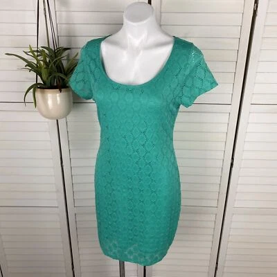 Isaac Mizrahi Green Stretch Perforated Lace Overlay Sheath Dress Womens Size L - Image 1 of 4