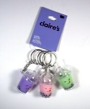 Claire's set of 3 Boba Bubble Tea 3D keyring or bag clip NEW