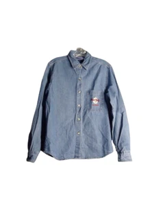Hard Rock Cafe Embroidered Decals Long Sleeve Button Denim Shirt Womens Medium - Picture 1 of 10