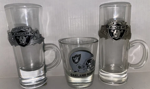 (3) Oakland Raiders NFL Glasses Football shot Cups Cover