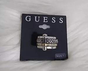 Guess Silver Black Gold With Zirconia Ring Band. Size 7 - Picture 1 of 3