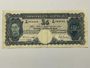 AUSTRALIA 1941 ARMITAGE MCFARLANE 5 POUNDS BANKNOTE BETTER GRADE RARE THUS - Photo 1 sur 2