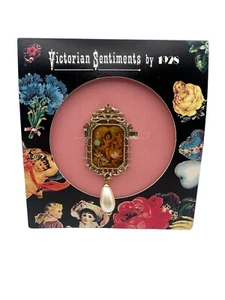 Victorian Sentiments by 1928 Gold Tone Pin Brooch Faux Pearl Dragonfly - Picture 1 of 5