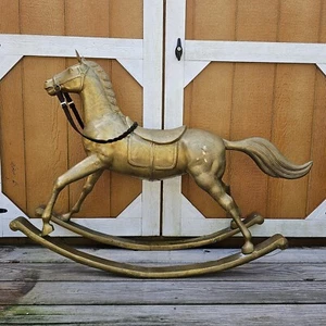 Vintage Brass Rocking Horse Statue Full Size 3'x4' 46 Lbs - Picture 1 of 24