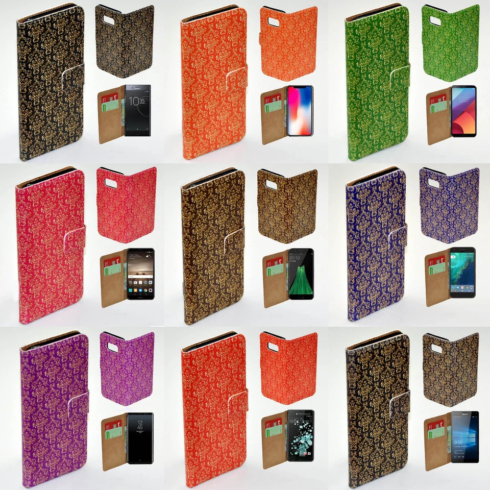 Funda tipo billetera con estampado de damasco dorado para teléfono móvil Samsung Galaxy Series #1 Foto 1 de 1
