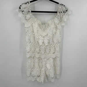 Yumi Kim Romper Women Medium White Lace Off-Shoulder V Neck Cottagecore Back Zip - Picture 1 of 8