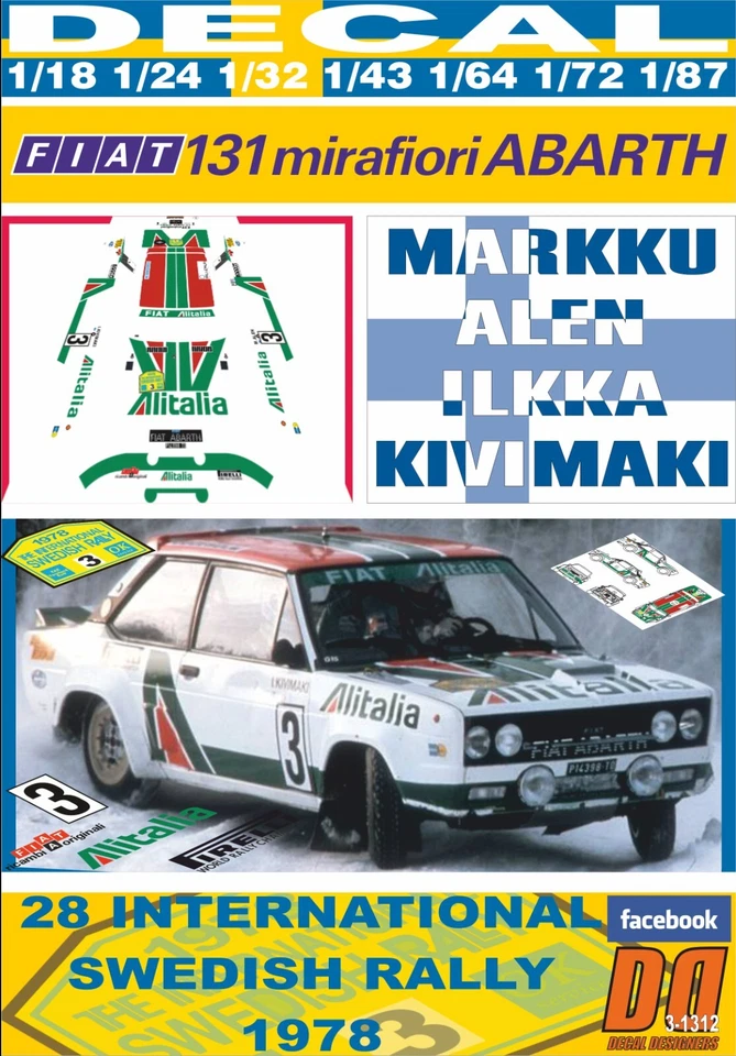 DECAL FIAT 131 ABARTH M.ALEN SWEDISH R. 1978 3rd (08) - Image 1 of 1