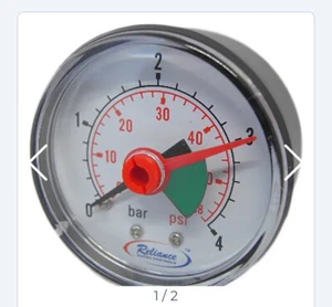 Reliance RWC 50mm Dial 0-4 Bar 1/4" MBSP Pressure Gauge Back Inlet GAGE250007 - Picture 1 of 2