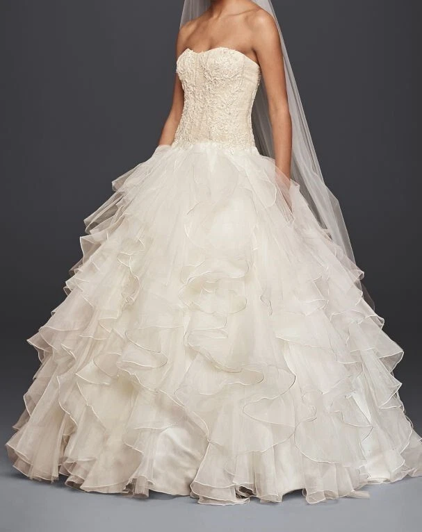 OLEG CASSINI Organza Ruffle Skirt Wedding SZ10 NWT Ivory INCLUDES VAIL & TIARA!! - Image 1 of 4