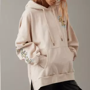AE American Eagle Grateful Dead Graphic Big Hug Oversized Hoodie tan beige S - Picture 1 of 12
