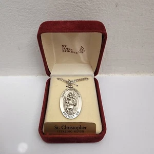 Vintage Heiliger Christophorus Schutzpatron der Reisenden Sterlingsilber Medaille Halskette - Bild 1 von 5