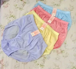 x4 Vintage Damen Höschen Nylon transparent Hi Slip Bikini Mädchen Unterhose Schlüpfer Größe L - Bild 1 von 11