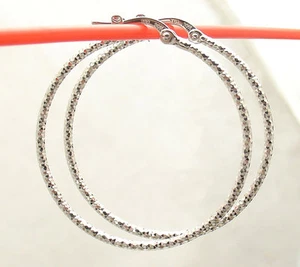 Diamond Cut Sparkle Hoop Earrings 14K Solid White Gold 1.5x30mm 1 1/4" - Picture 1 of 4