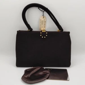 Vtg Ingber 100% Virgin Wool Black Purse W/Tags Coin Purse & Mirror Jeweled Clasp - Picture 1 of 24