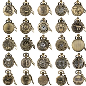 Steampunk Mini Size Pocket Watch Small Quartz Analog Watches with Necklace Chain - Picture 1 of 75